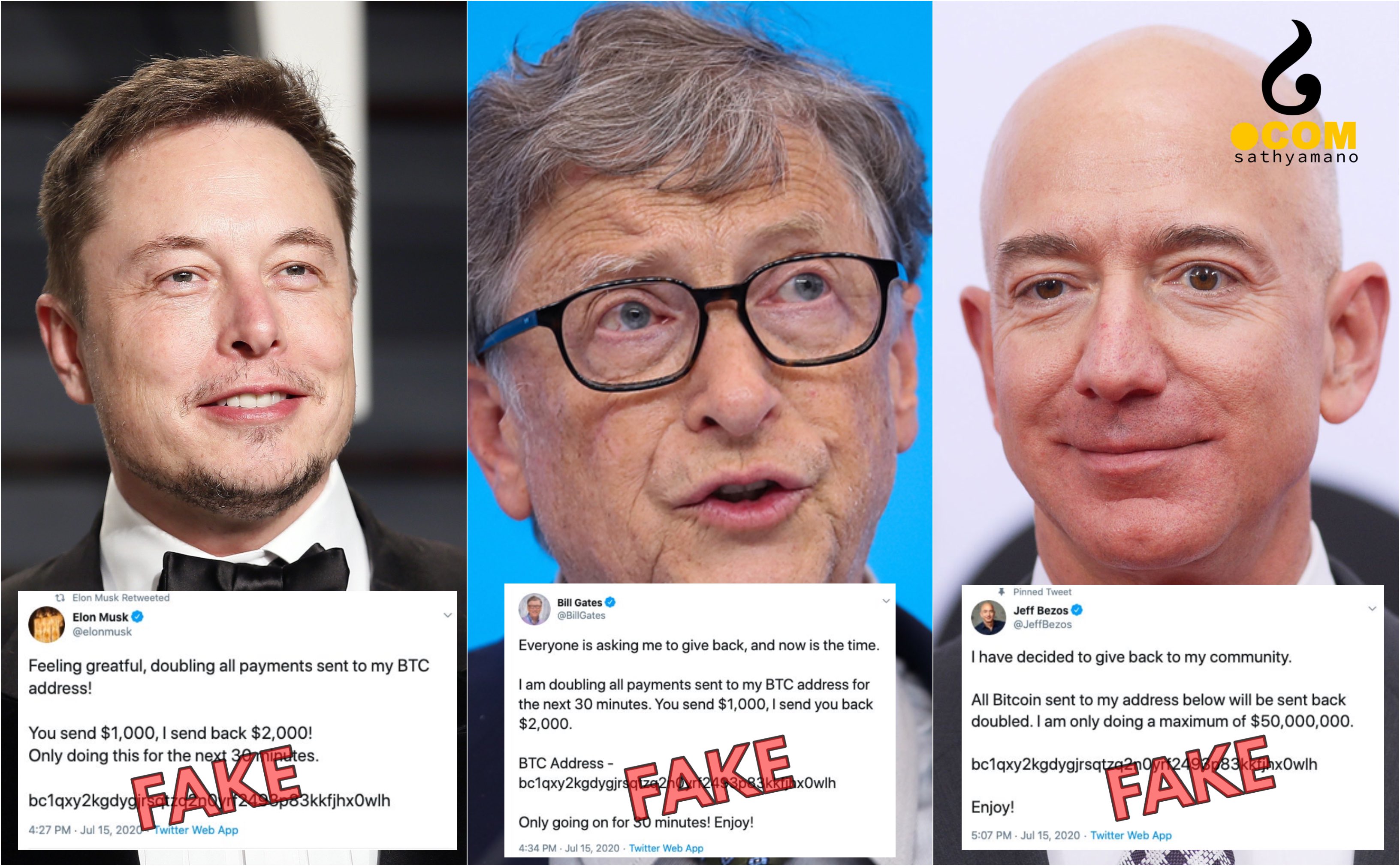 Elon Musk, Bill Gates and Jeff Bezos’ Twitter hacked with Bitcoin scam